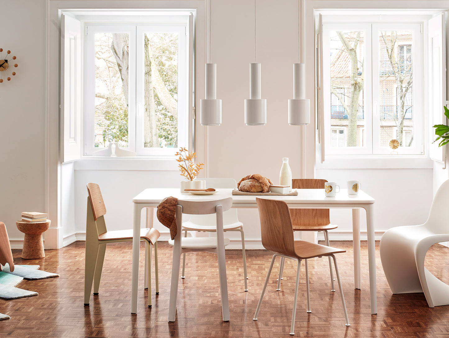 A110 Hand Grenade Pendant Light by Artek - White Powder Coated Steel Shade with White Lacquered Ring