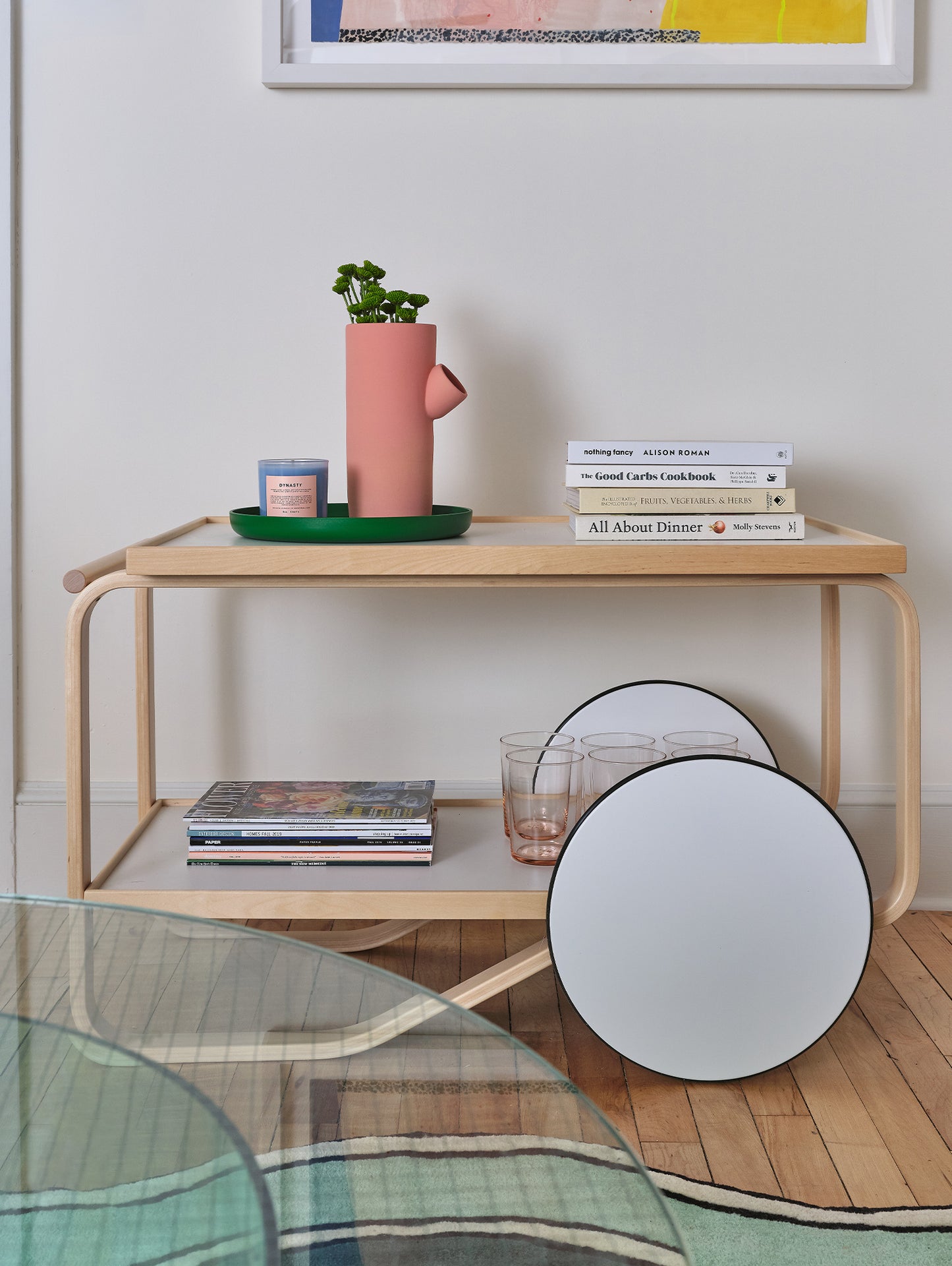 Tea Trolley 901 by Artek - Lacquered Solid Birch Lamella / White HPL Shelves
