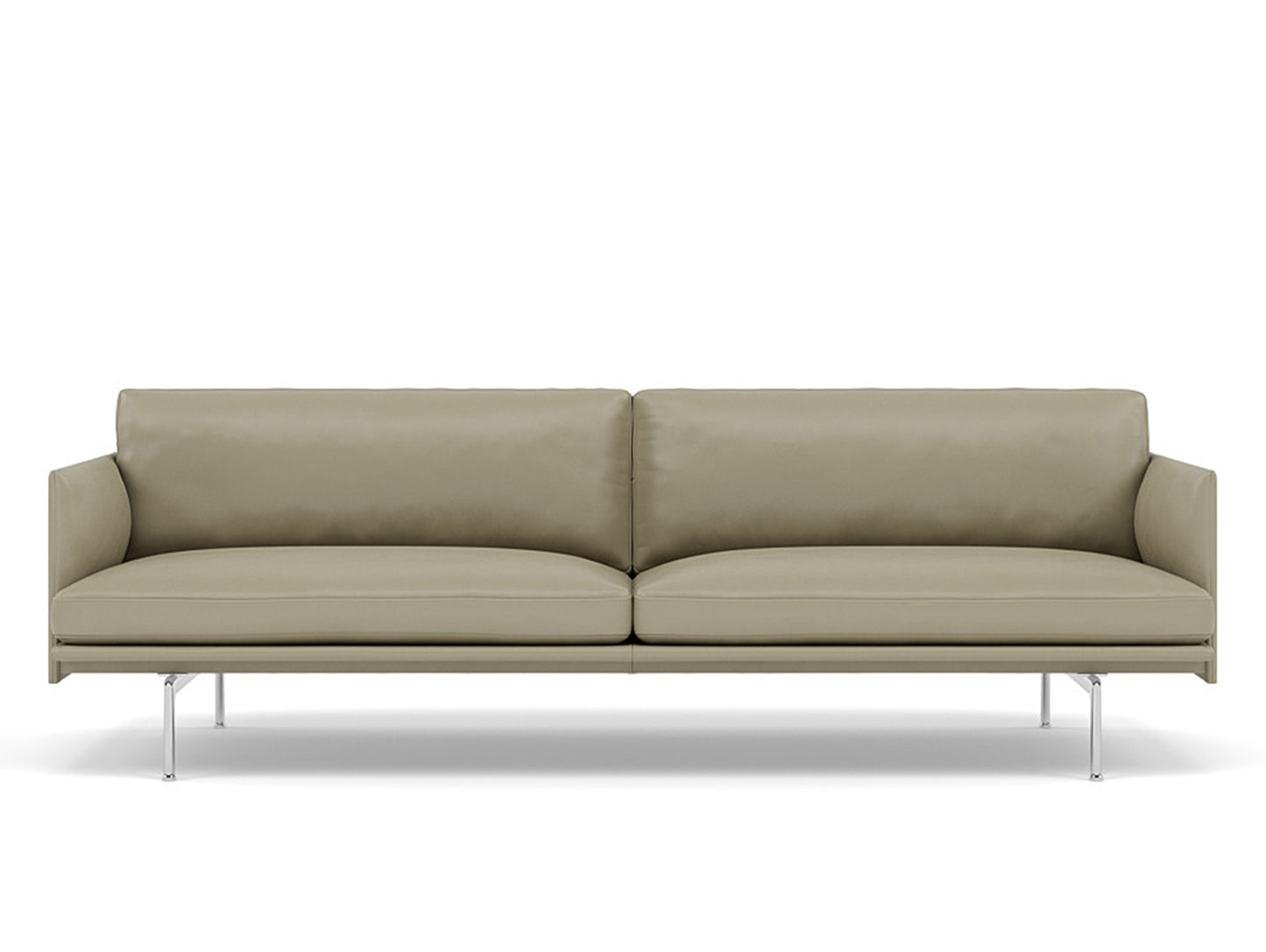 Muuto Outline 3 Seater Sofa - Polished Aluminium Base / stone silk leather