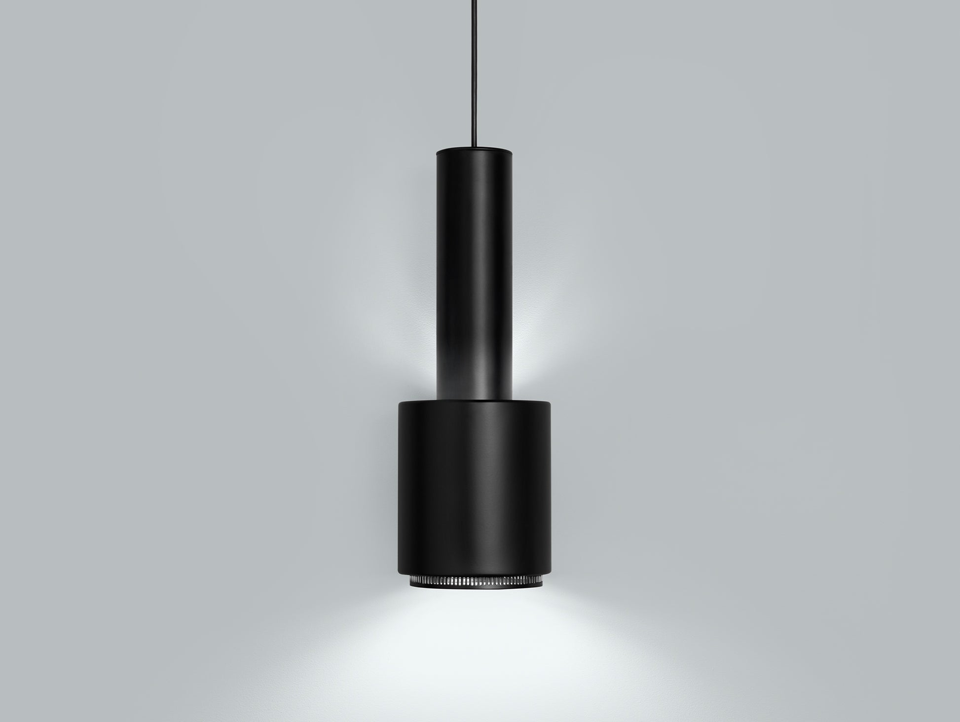 A110 Hand Grenade Pendant Light by Artek - Black Powder Coated Steel Shade with Black Lacquered Ring