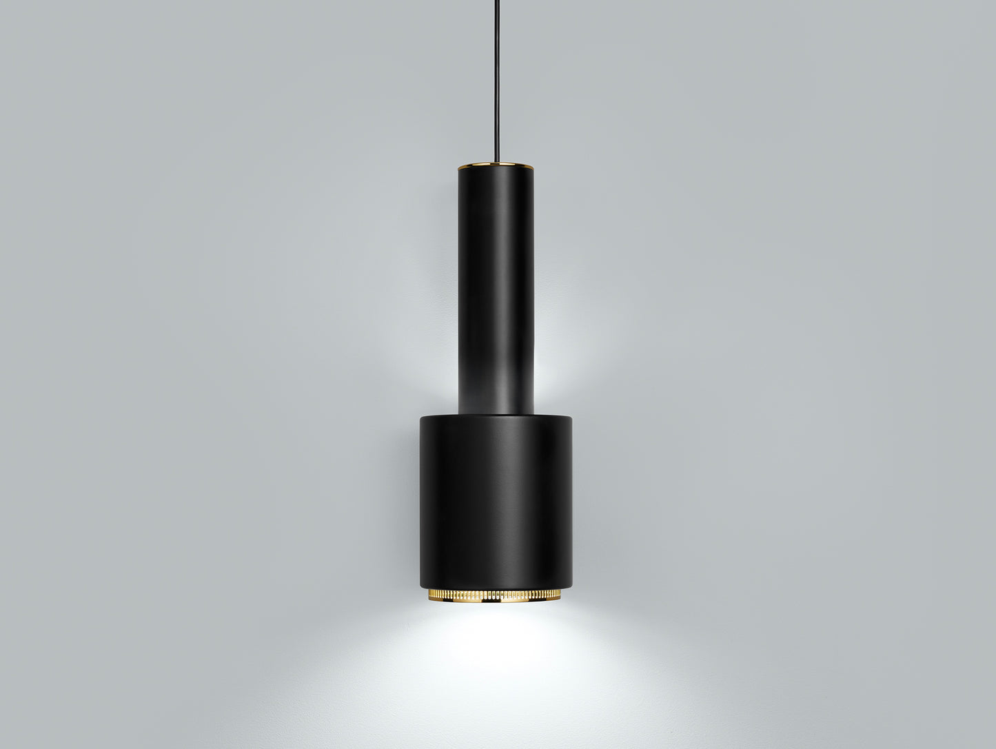 A110 Hand Grenade Pendant Light by Artek - Black Powder Coated Steel Shade with Brass Plated Ring