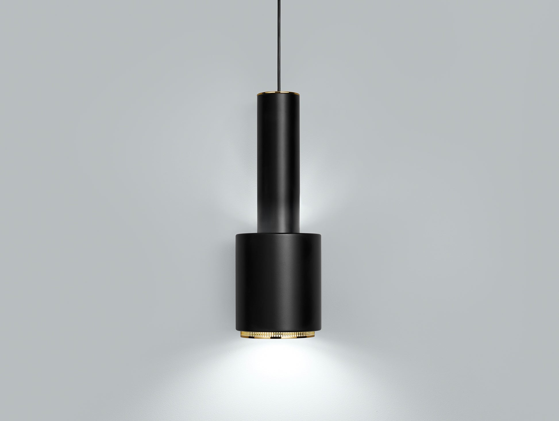 A110 Hand Grenade Pendant Light by Artek - Black Powder Coated Steel Shade with Brass Plated Ring