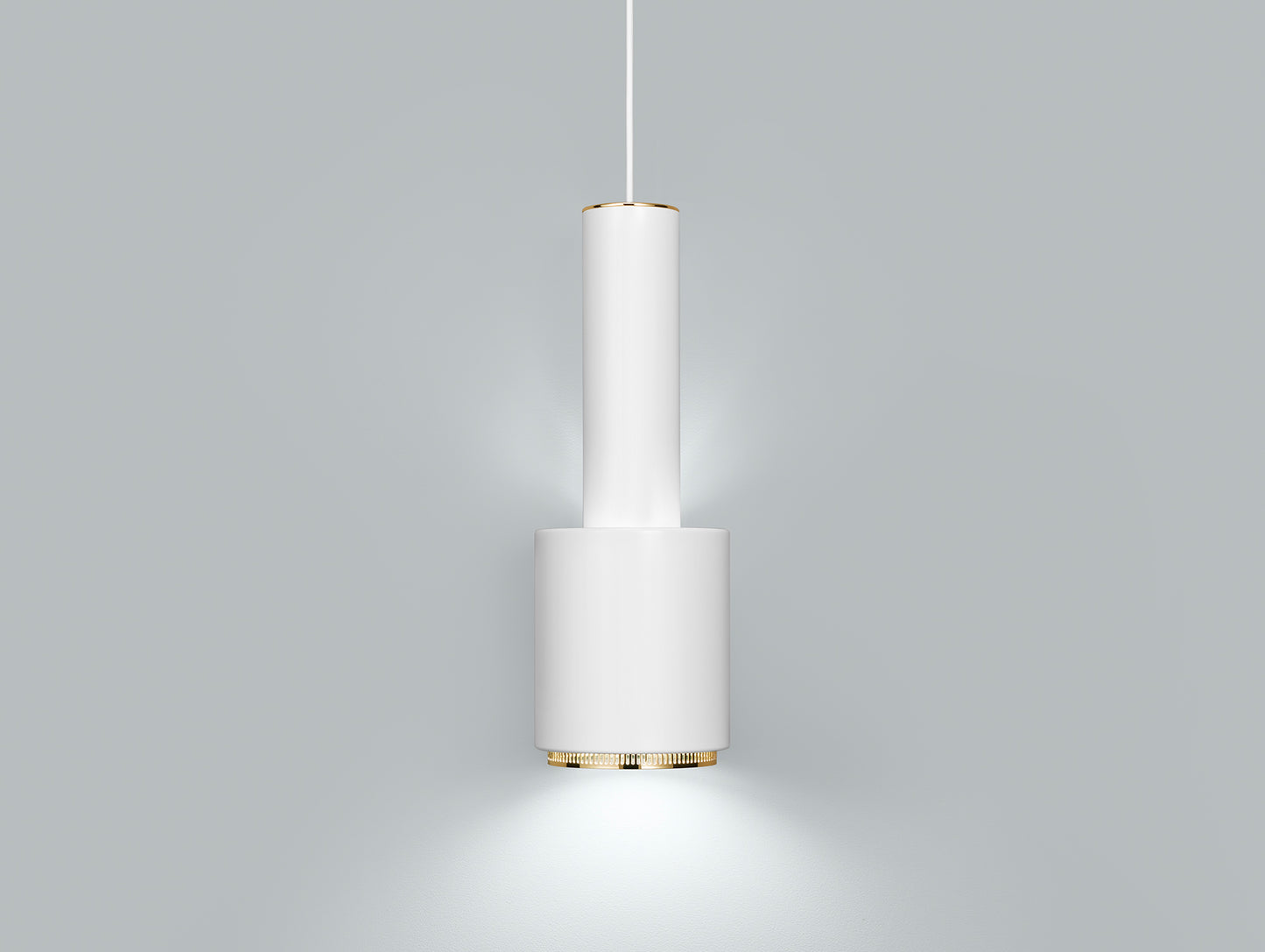 A110 Hand Grenade Pendant Light by Artek - White Powder Coated Steel Shade with Brass Plated Ring