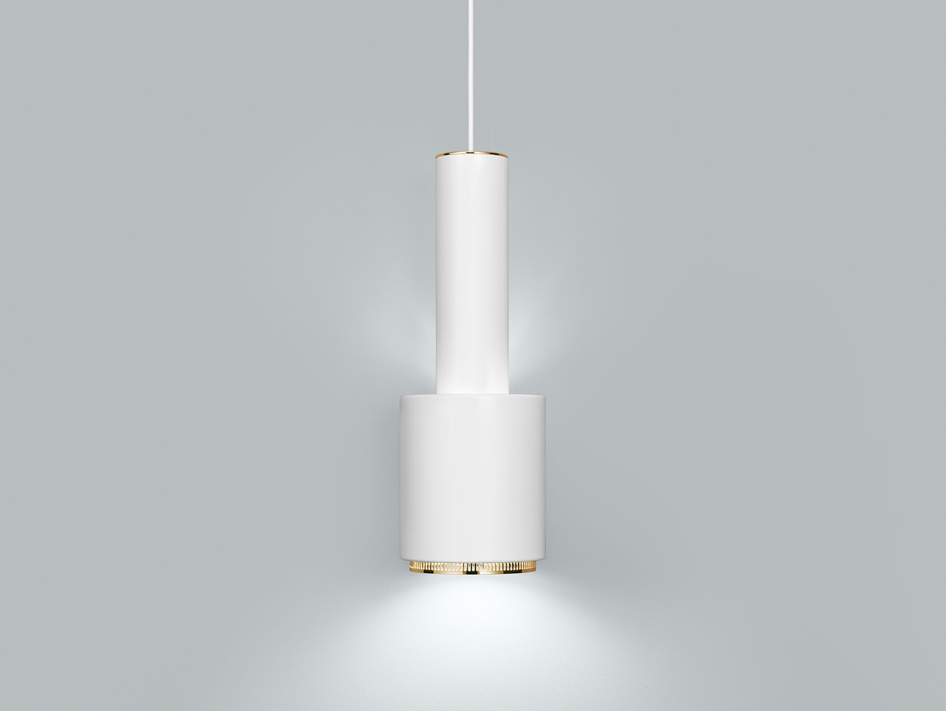 A110 Hand Grenade Pendant Light by Artek - White Powder Coated Steel Shade with Brass Plated Ring