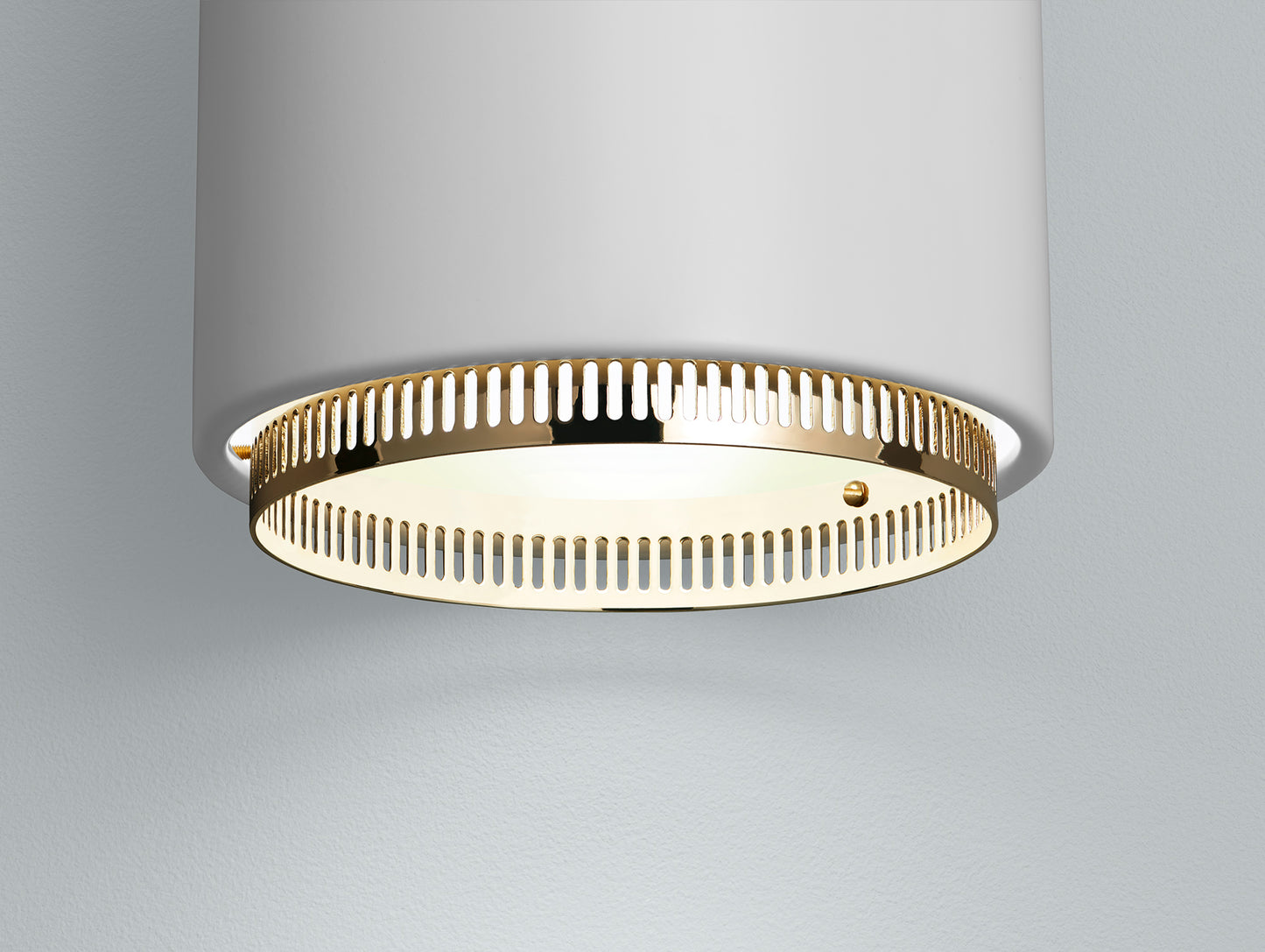A110 Hand Grenade Pendant Light by Artek - White Powder Coated Steel Shade with Brass Plated Ring