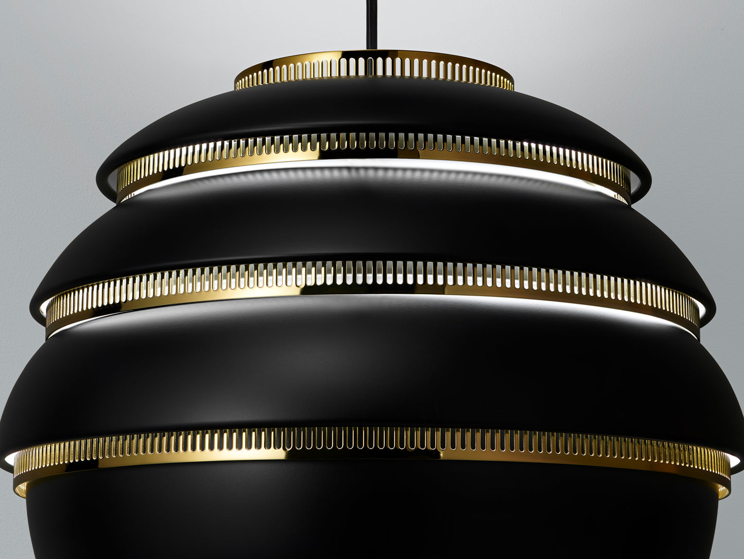 A331 Beehive Pendant Light by Artek - Black Aluminium Shade with Brass Rings