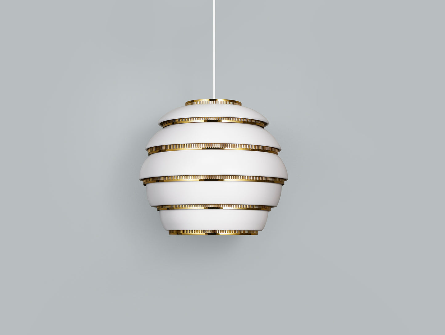 A331 Beehive Pendant Light by Artek - White Aluminium Shade with Brass Rings