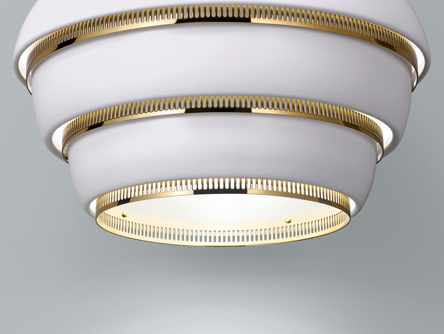 A331 Beehive Pendant Light by Artek - White Aluminium Shade with Brass Rings