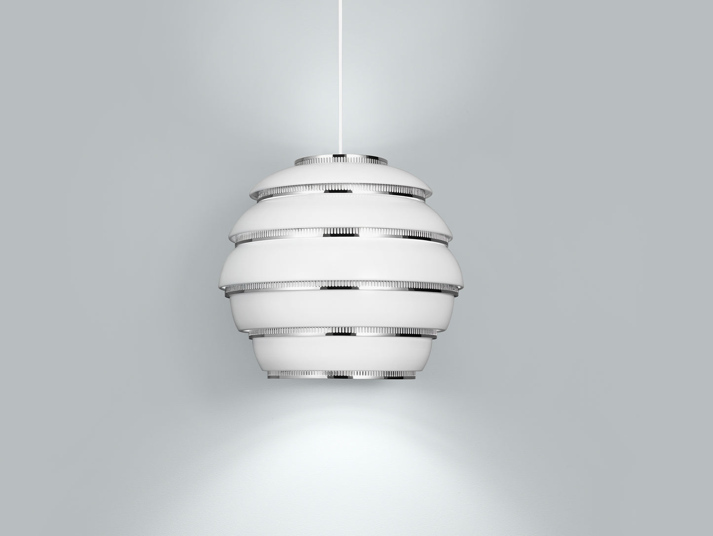 A331 Beehive Pendant Light by Artek - White Aluminium Shade with Chrome Rings