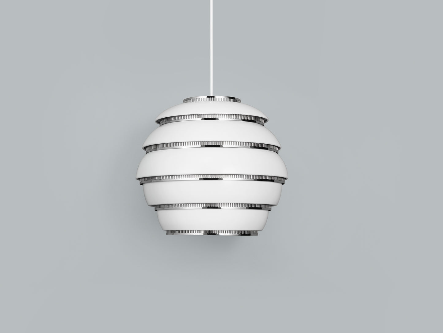 A331 Beehive Pendant Light by Artek - White Aluminium Shade with Chrome Rings