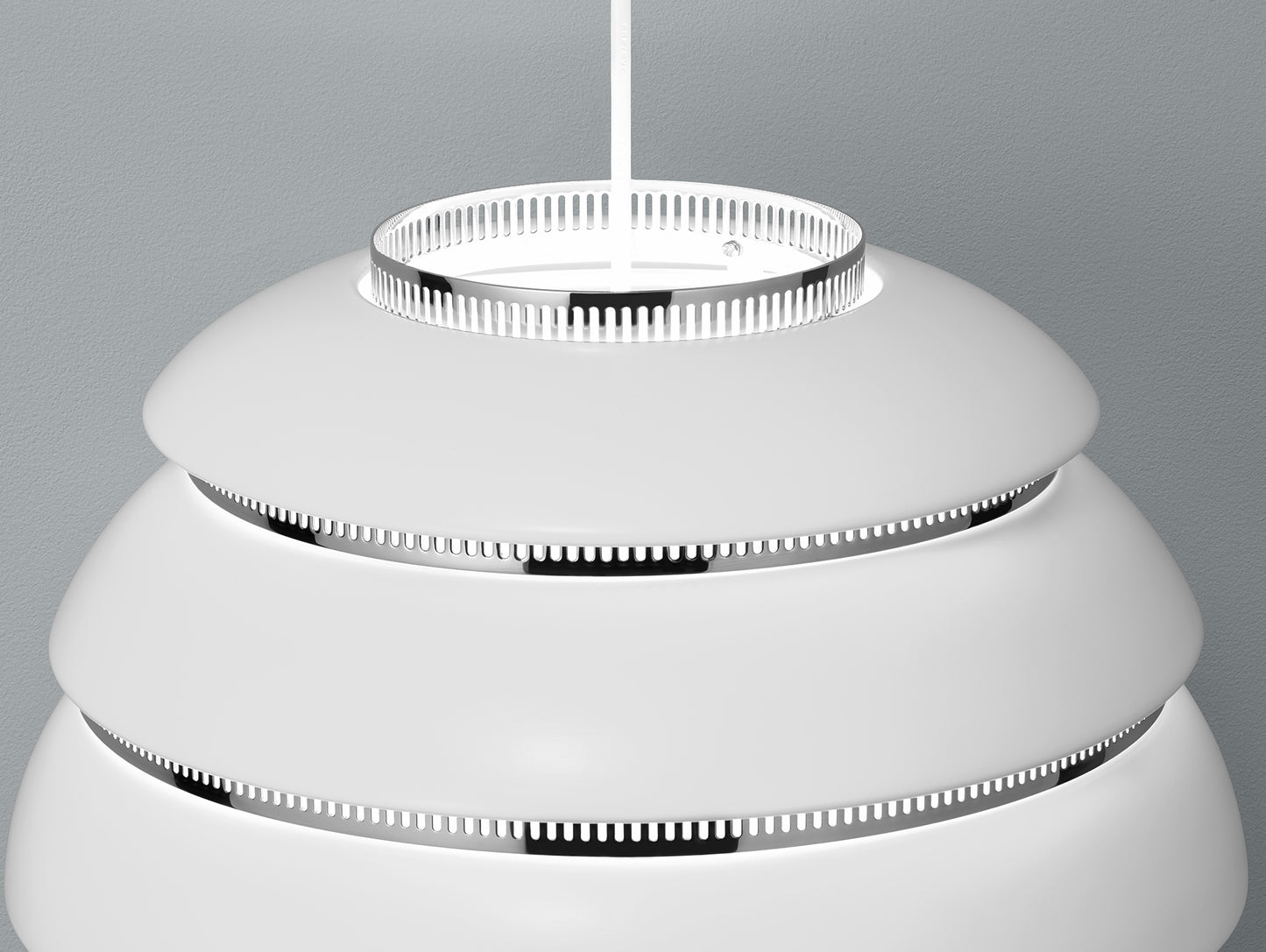 A331 Beehive Pendant Light by Artek - White Aluminium Shade with Chrome Rings