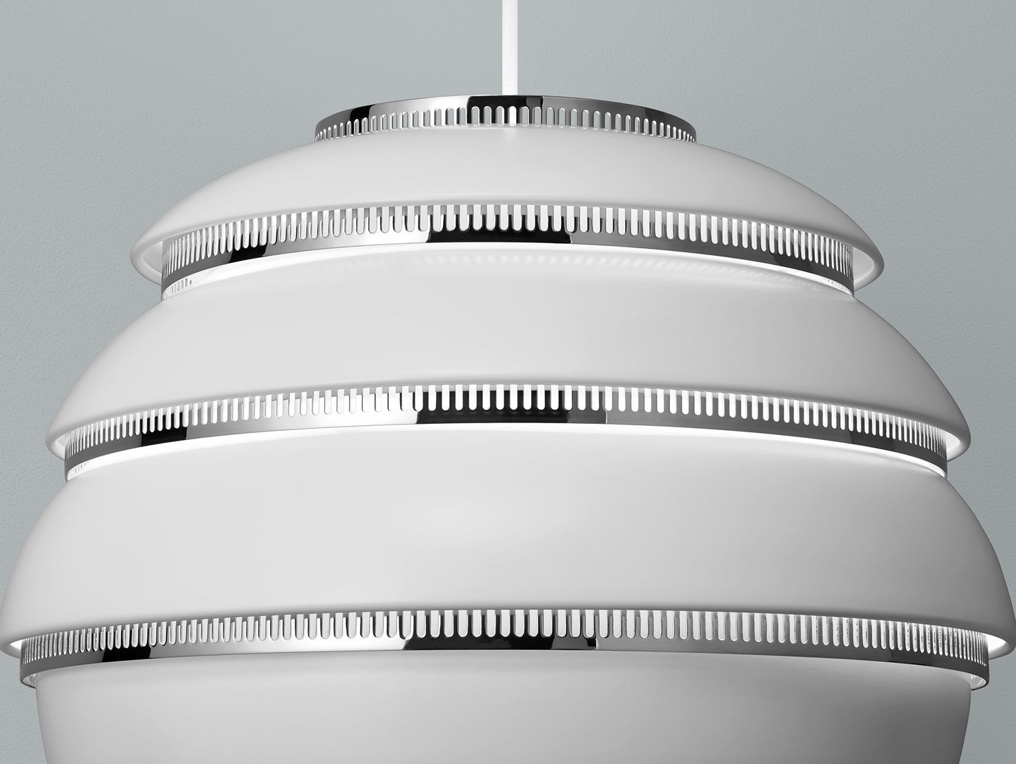 A331 Beehive Pendant Light by Artek - White Aluminium Shade with Chrome Rings