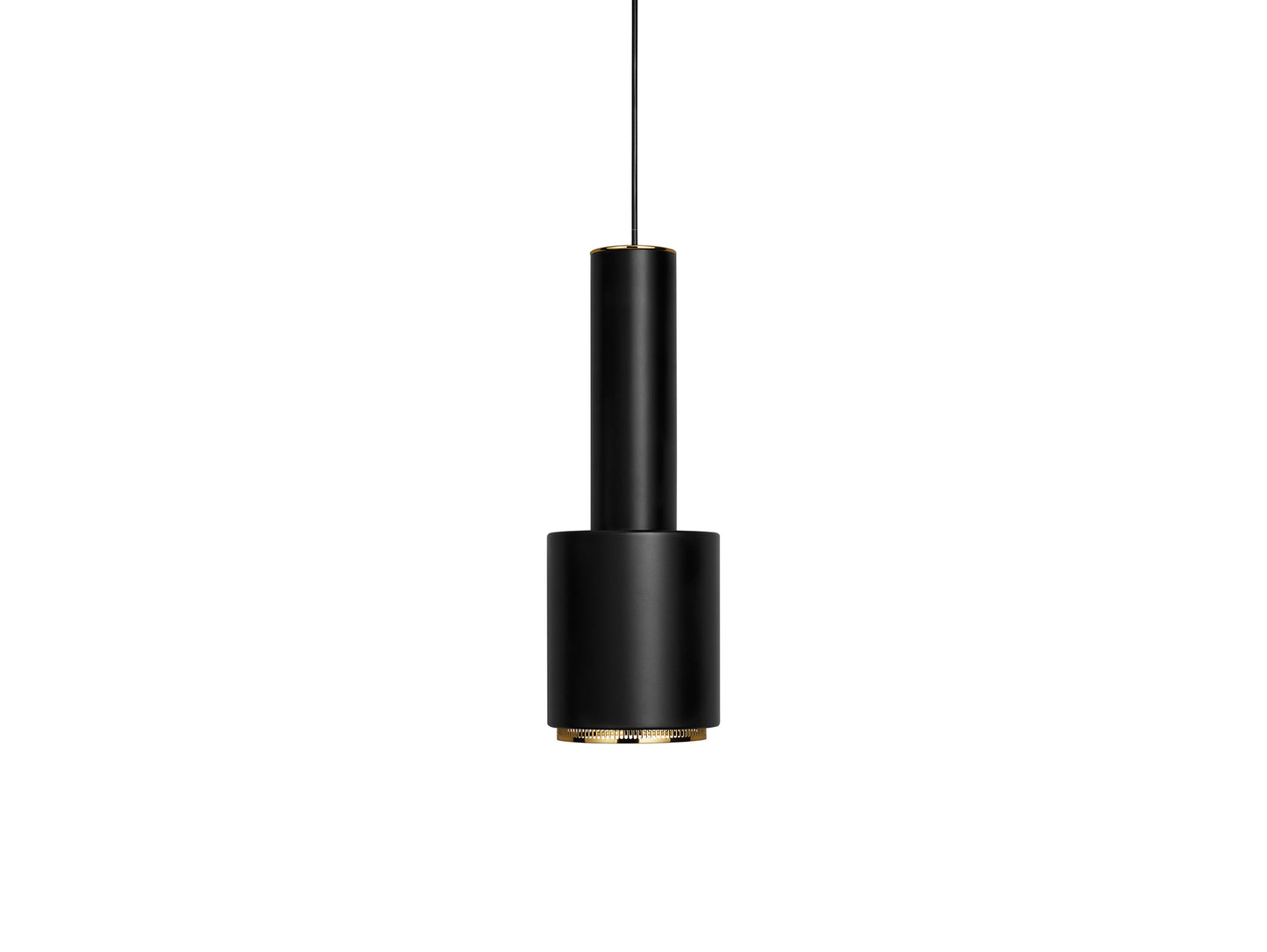 A110 Hand Grenade Pendant Light by Artek - Black Powder Coated Steel Shade with Brass Plated Ring