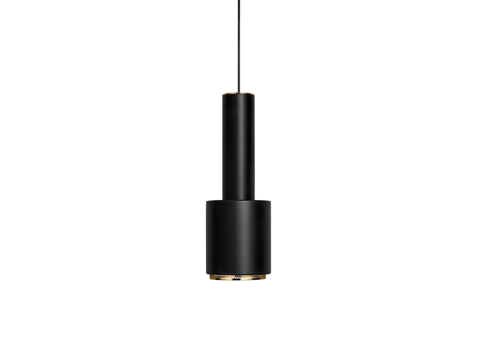 A110 Hand Grenade Pendant Light by Artek - Black Powder Coated Steel Shade with Brass Plated Ring