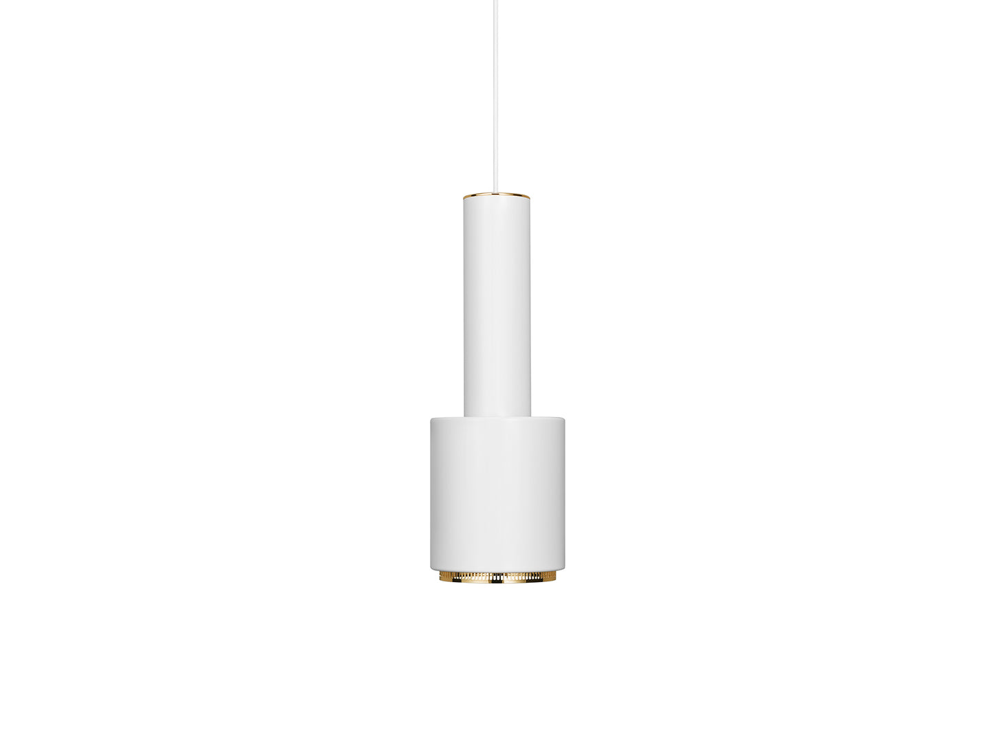 A110 Hand Grenade Pendant Light by Artek - White Powder Coated Steel Shade with Brass Plated Ring