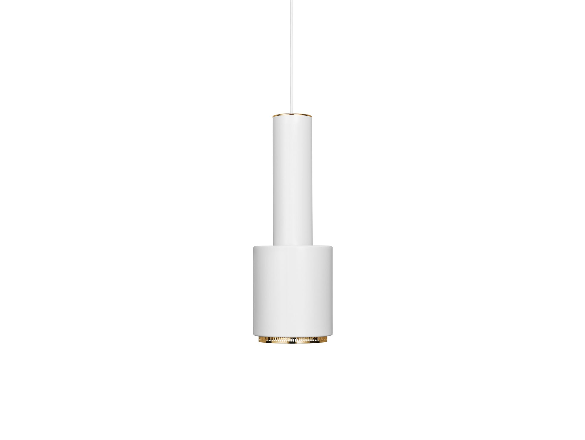 A110 Hand Grenade Pendant Light by Artek - White Powder Coated Steel Shade with Brass Plated Ring
