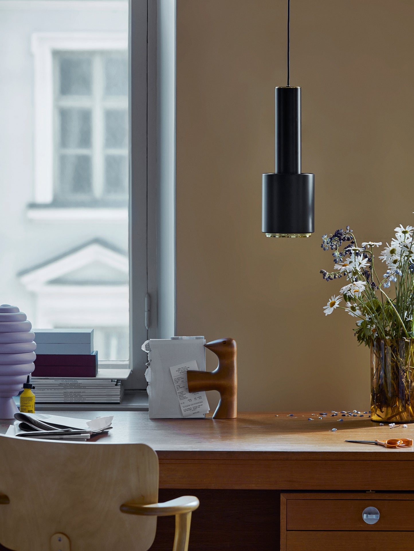A110 Hand Grenade Pendant Light by Artek - Black Powder Coated Steel Shade with Brass Plated Ring