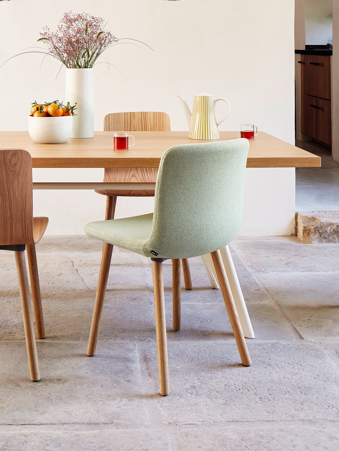 HAL Soft Wood Chair by Vitra - Natural Oak Base - Dumet 26 Pale Blue / Chartreuse (F80)