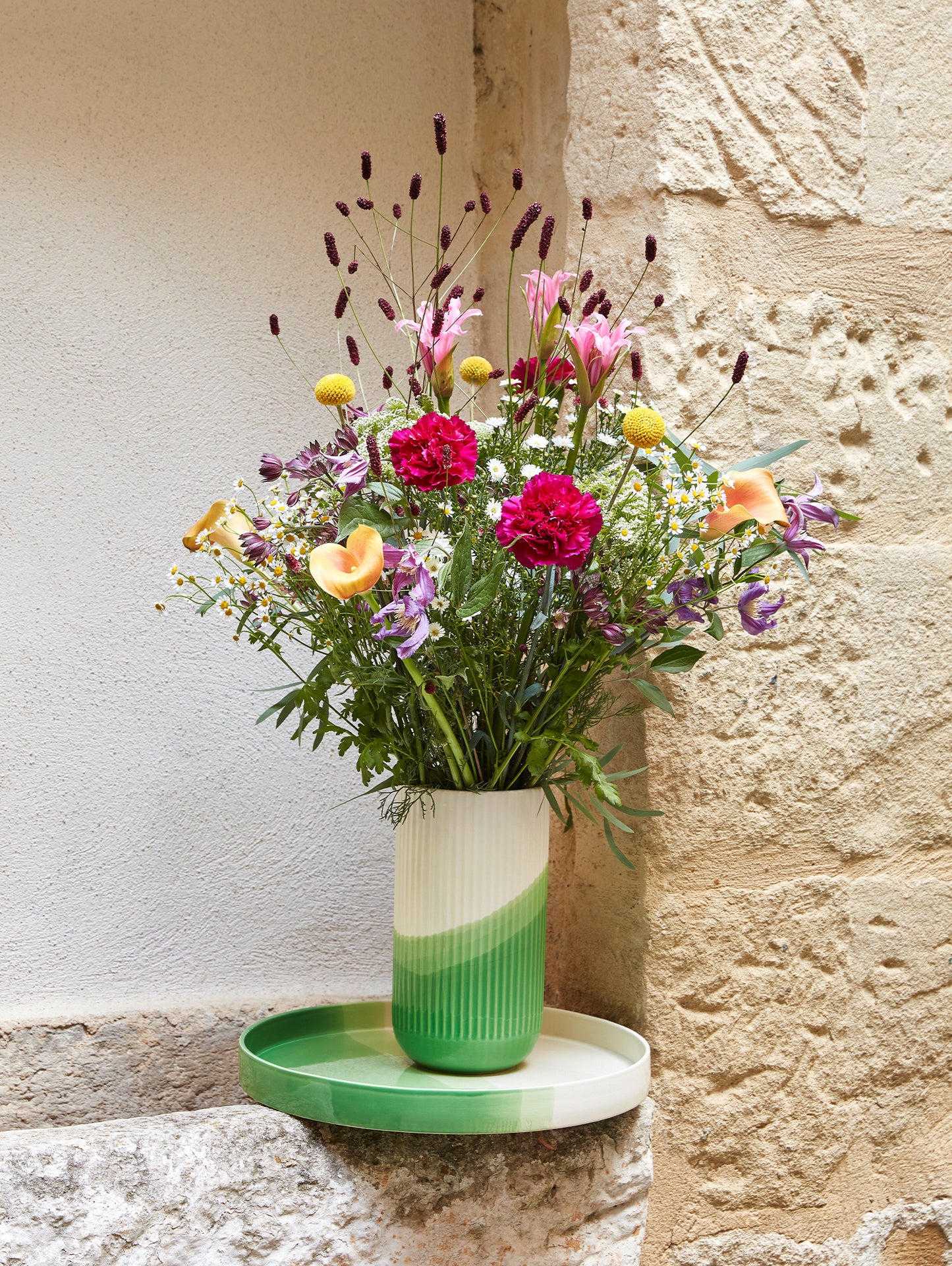 Herringbone Vessels by Vitra - Green Ribbed Vase and Tray