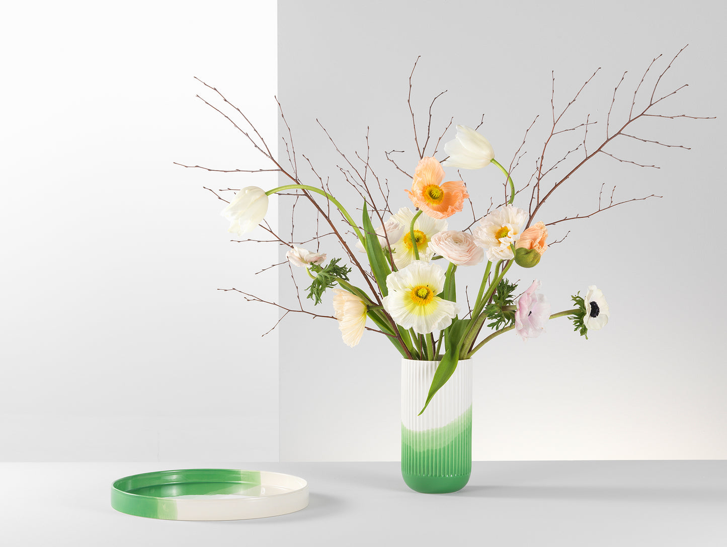 Herringbone Vessels by Vitra - Green Plain Vase and Bowl