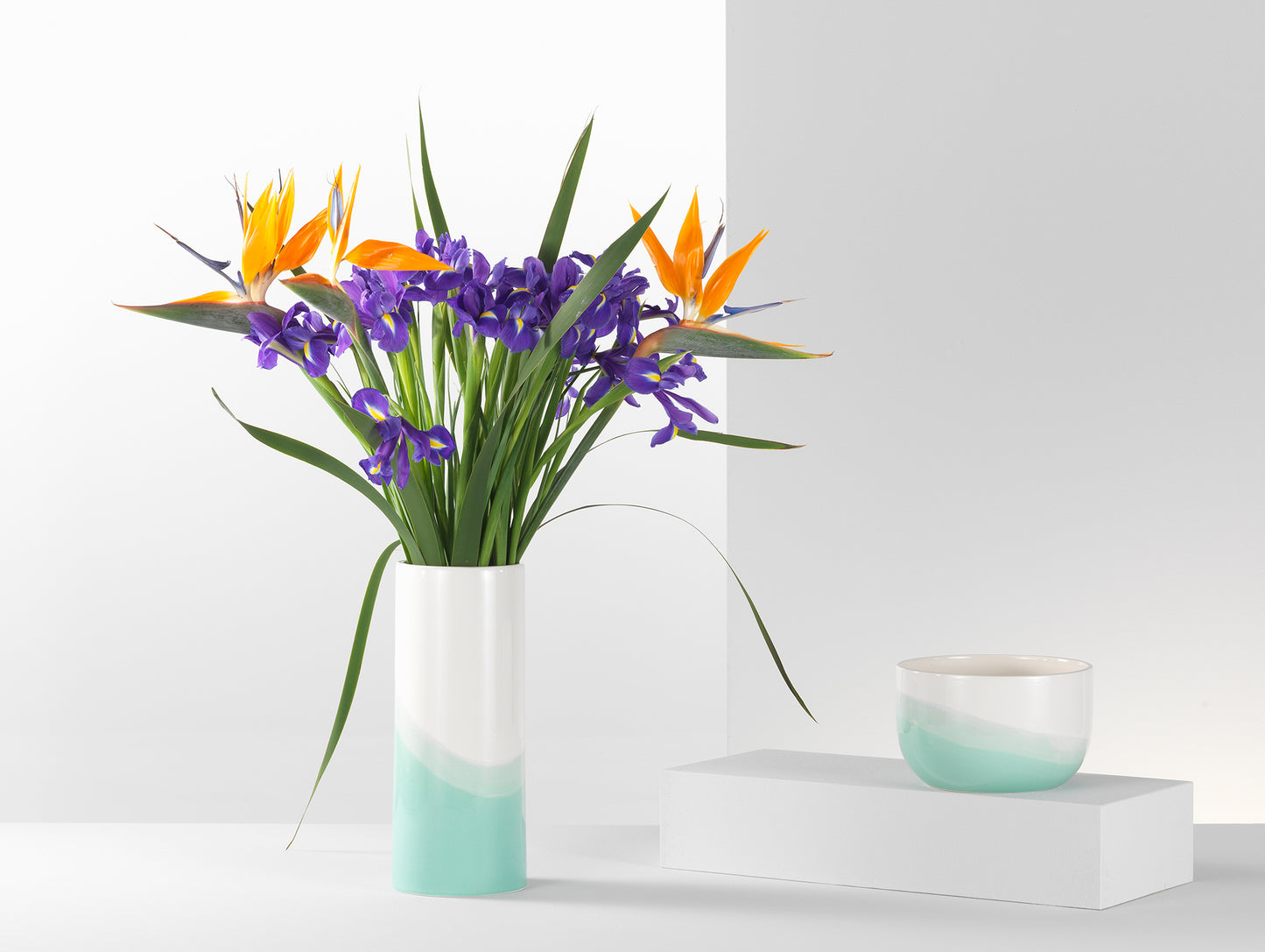 Herringbone Vessels by Vitra - Mint Plain Vase and Bowl