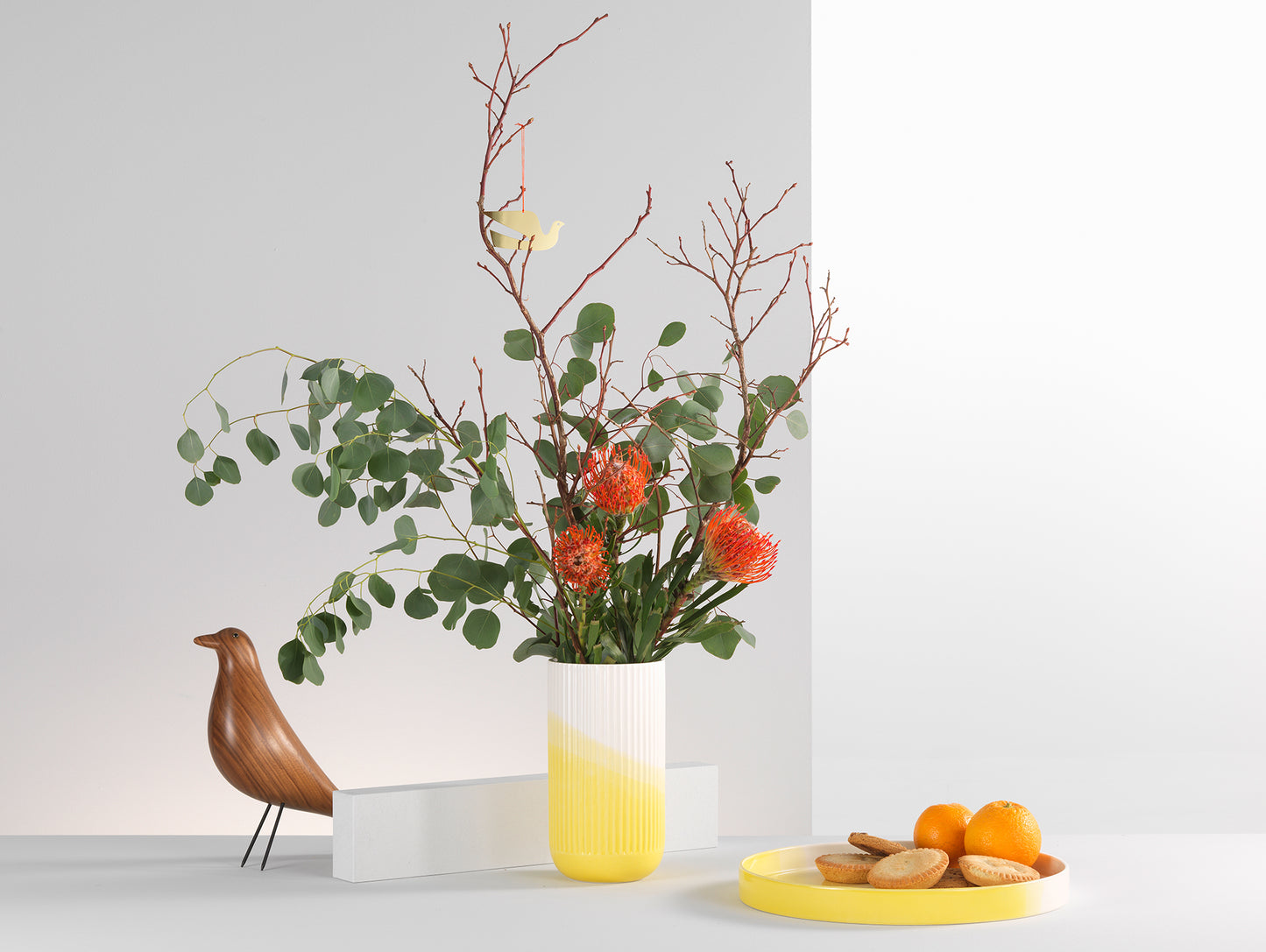 Herringbone Vessels by Vitra - Yellow Ribbed Vase and Tray