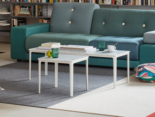 Plate Coffee Table by Vitra - 41x41, 113x41 - White Aluminium Base, Carrara Marble Tabletop