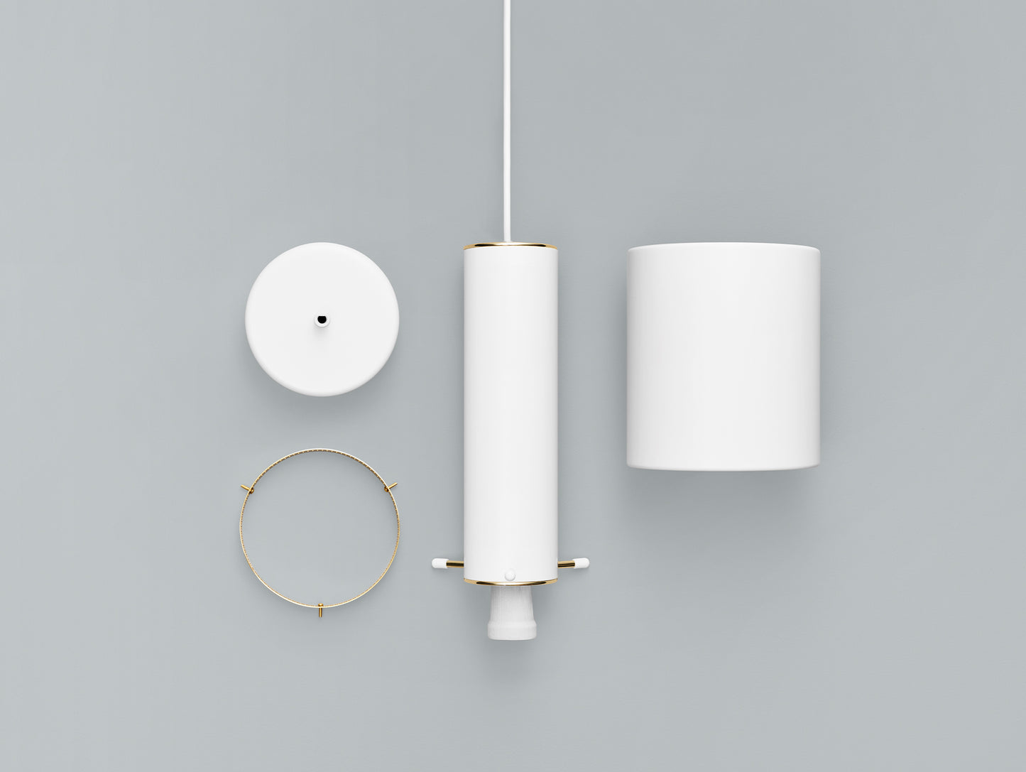A110 Hand Grenade Pendant Light by Artek - White Powder Coated Steel Shade with Brass Plated Ring