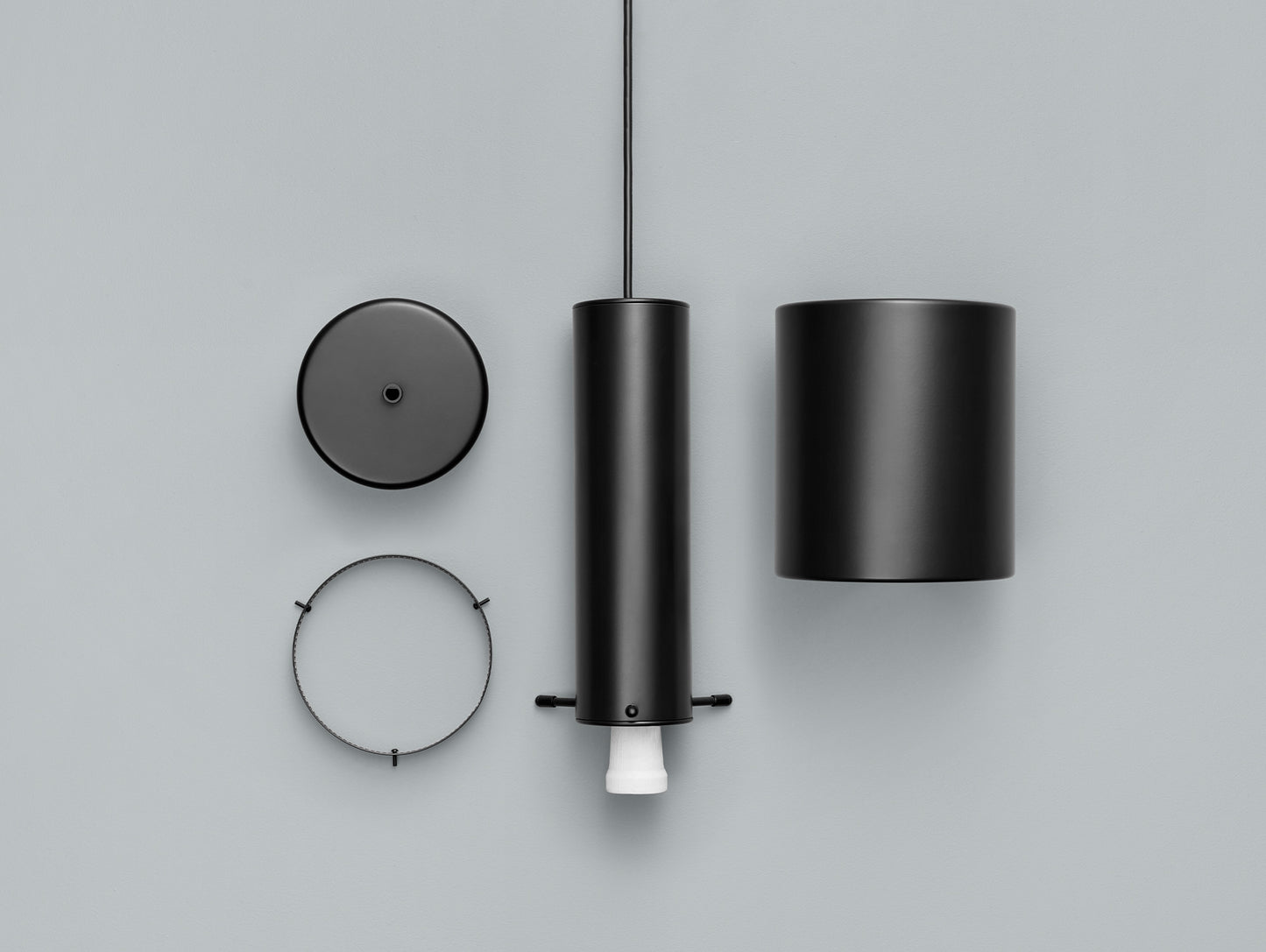 A110 Hand Grenade Pendant Light by Artek - Black Powder Coated Steel Shade with Black Lacquered Ring