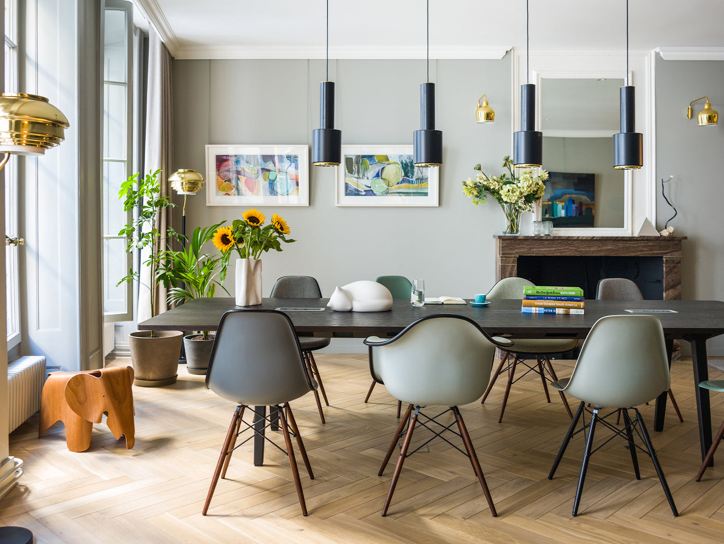 A110 Hand Grenade Pendant Light by Artek - Black Powder Coated Steel Shade with Brass Plated Ring