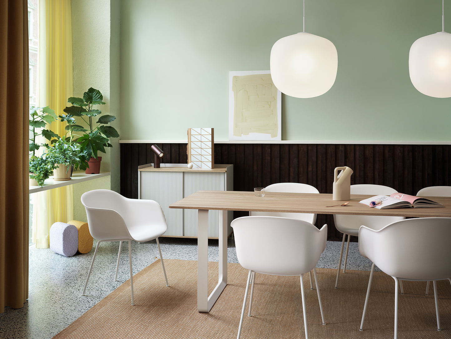 70/70 Table - Solid Oak Table Top with White Base