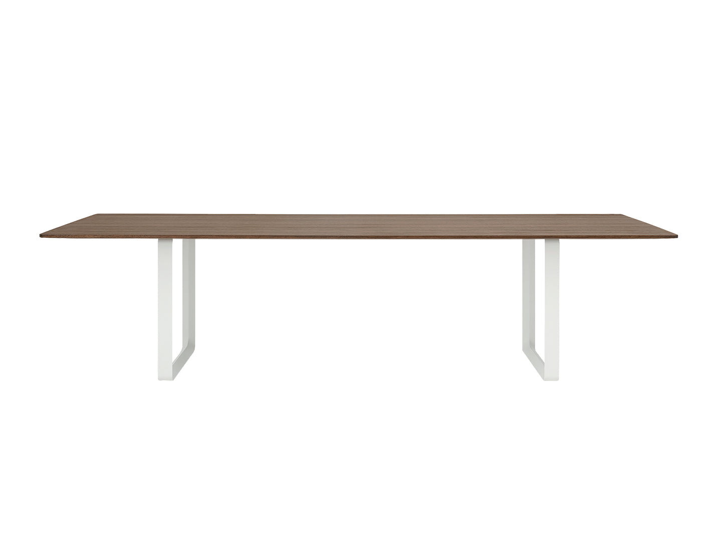 70/70 Table - Solid Smoked Oak Table Top with White Base / 295 x 108 cm