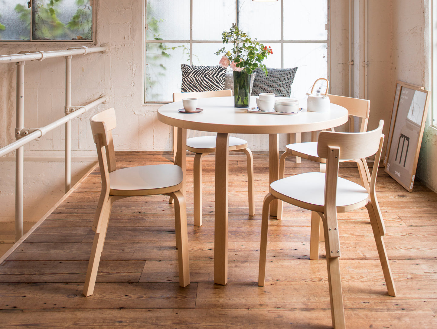 Aalto Table Round 90A by Artek - White HPL Top / Natural Lacquered Birch Legs