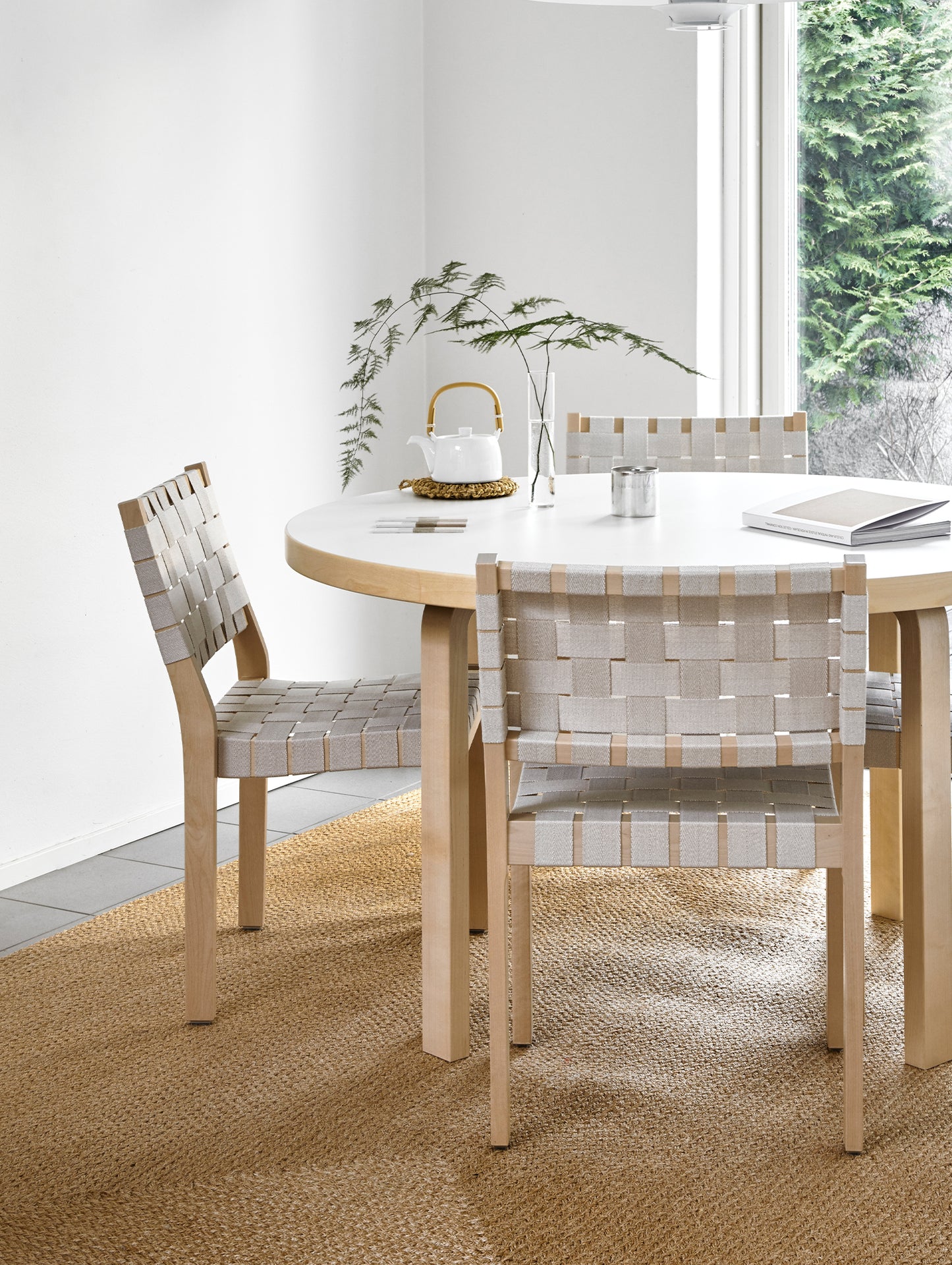 Aalto Table Round 91 by Artek - White HPL Top / Natural Lacquered Birch Legs