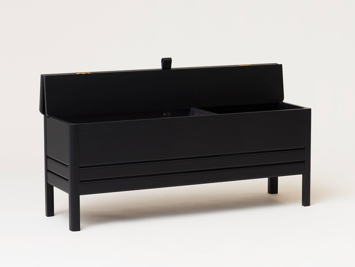 Form and Refine - A Line Storage Bench - Black Stained Oak