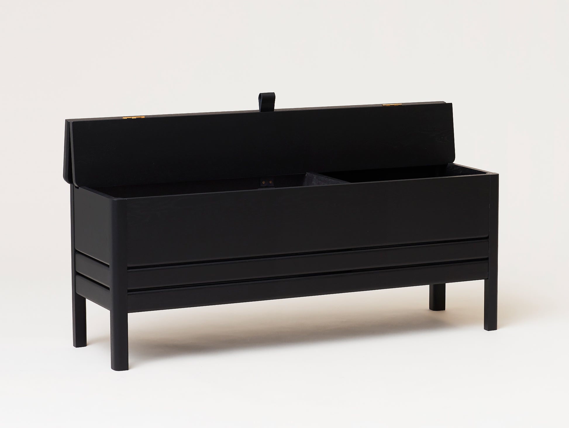 Form and Refine - A Line Storage Bench - Black Stained Oak