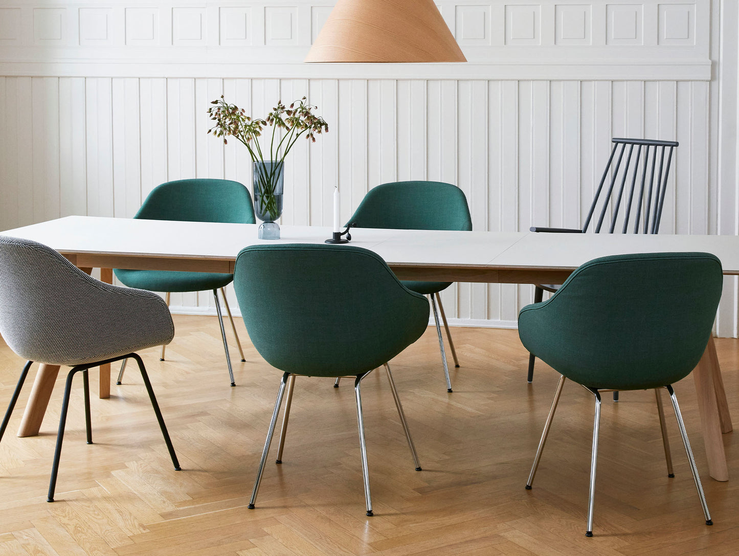 CPH30 Extendable Dining Table by HAY - Off White Linoleum Tabletop with Lacquered Oak Base