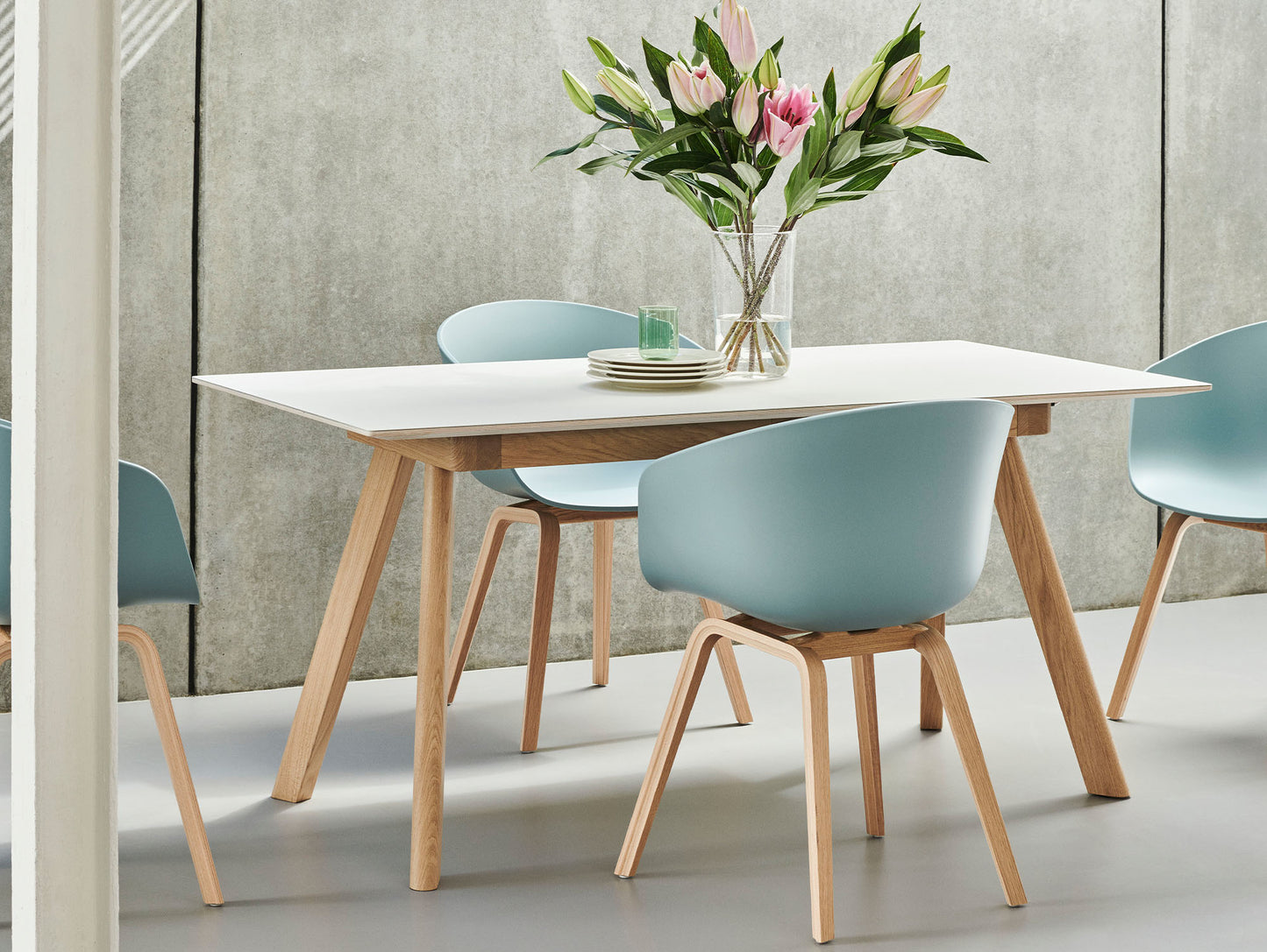 CPH30 Extendable Dining Table by HAY - Off White Linoleum Tabletop with Lacquered Oak Base