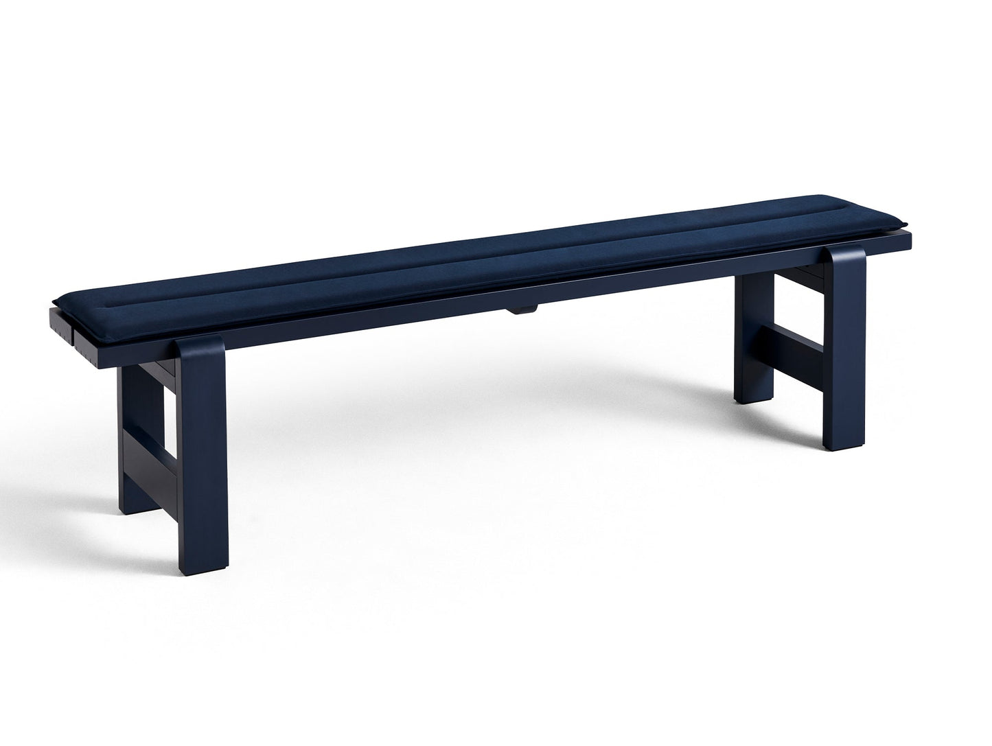 Weekday Bench with Cushion by HAY - Length: 190 cm / Steel Blue Lacquered Pinewood with Dark Blue Cushion 