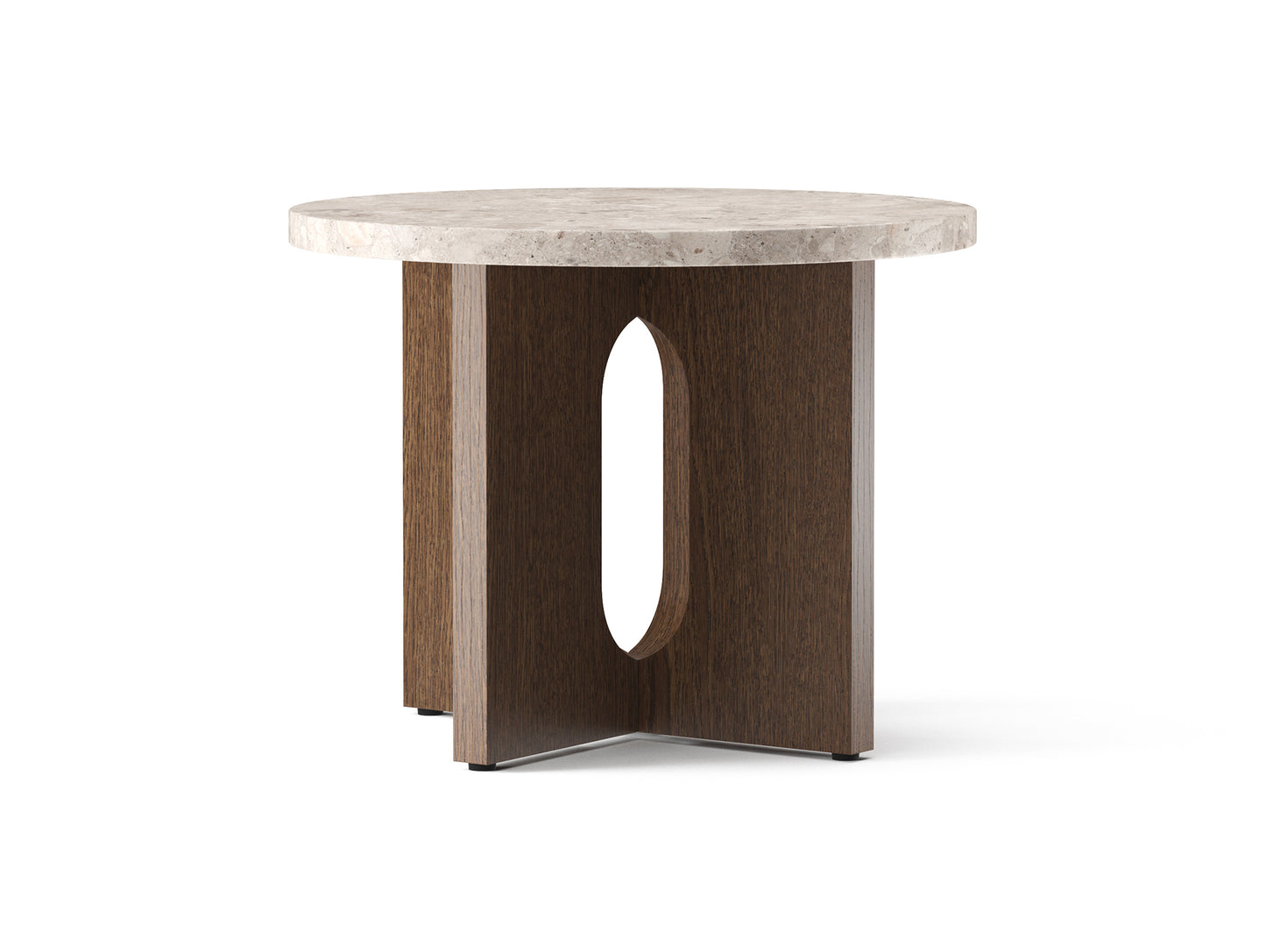 Androgyne Side Table, Ø50 - Kunis Breccia Stone Top / Dark Stained Oak Veneer Base