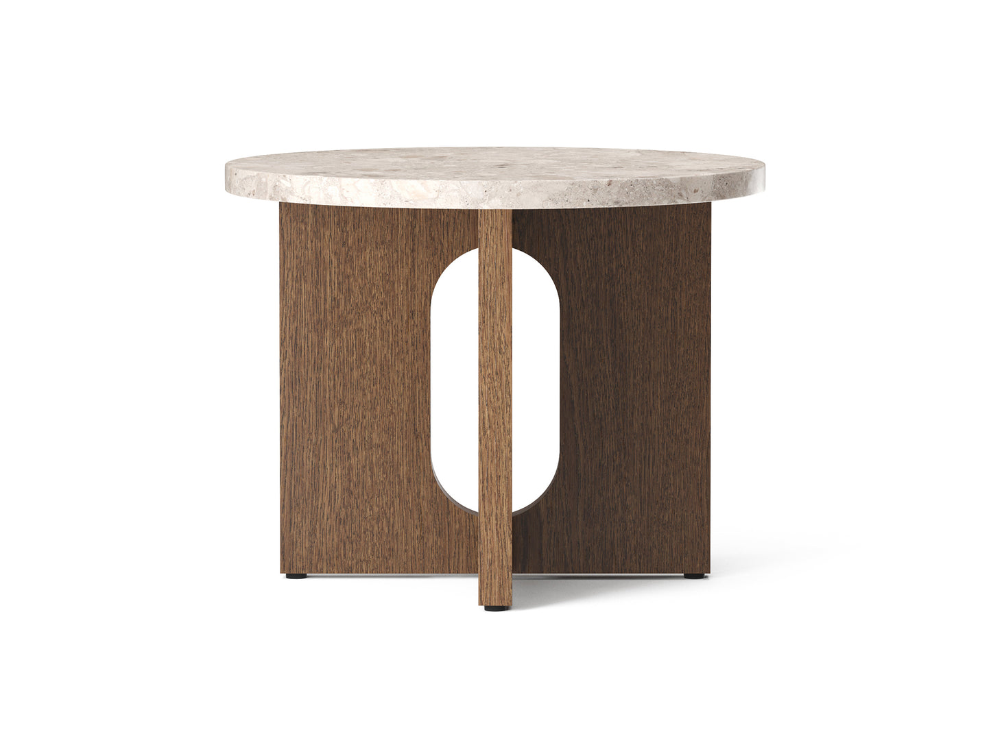 Androgyne Side Table, Ø50 - Kunis Breccia Stone Top / Dark Stained Oak Veneer Base