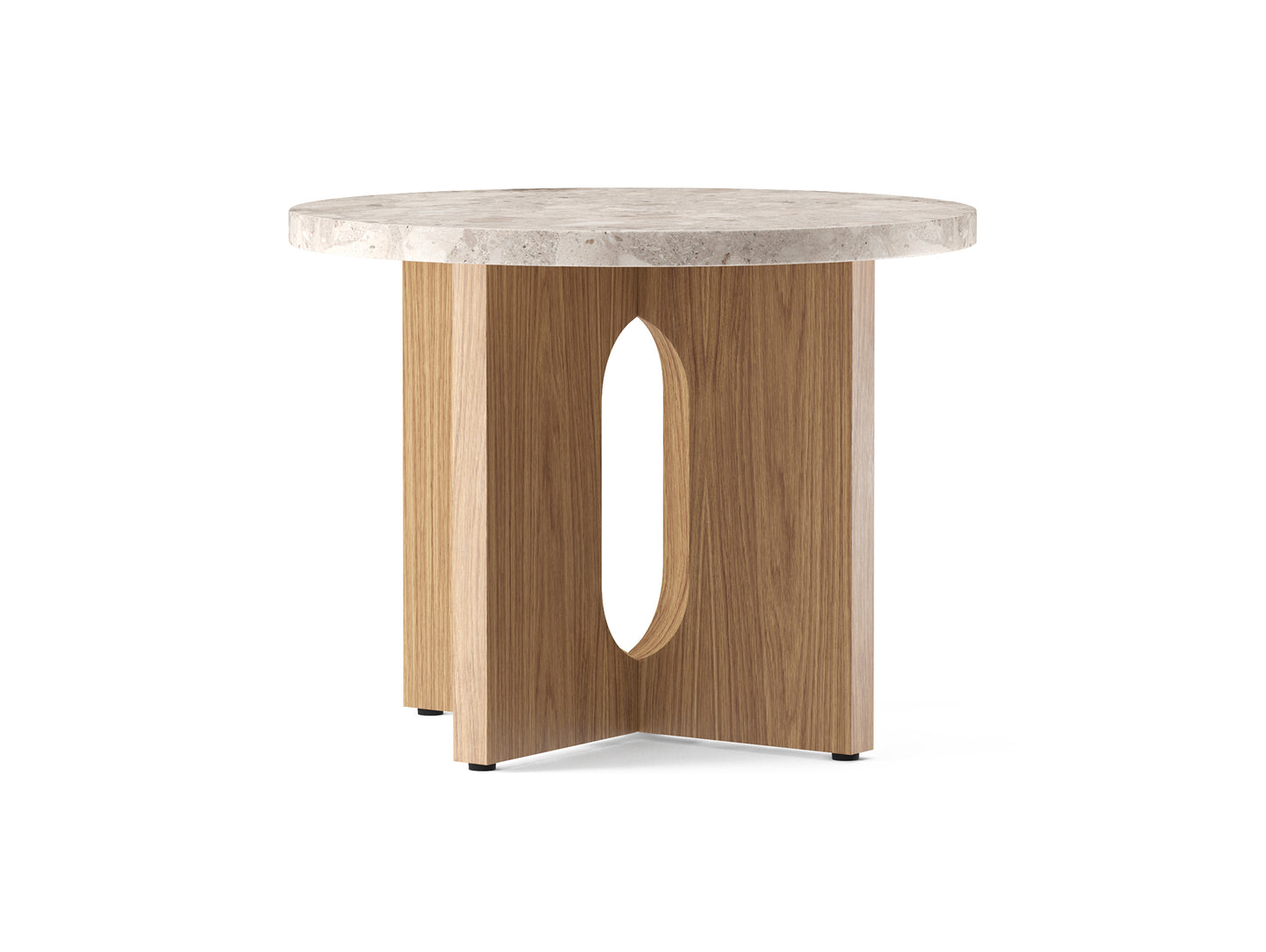 Androgyne Side Table, Ø50 - Kunis Breccia Stone Top / Natural Oak Base