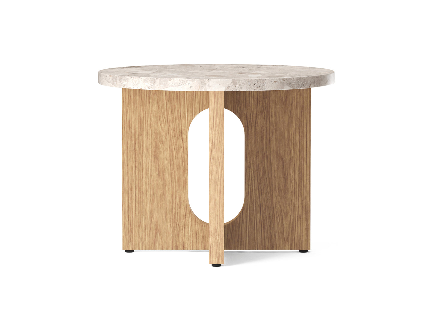 Androgyne Side Table, Ø50 - Kunis Breccia Stone Top / Natural Oak Base