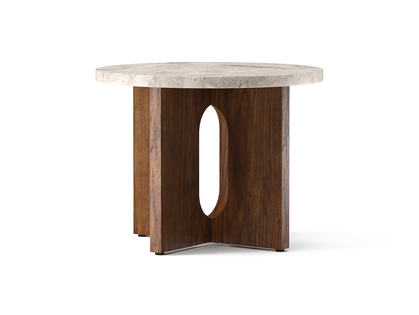 Androgyne Side Table, Ø50 - Kunis Breccia Stone Top / Walnut Veneer Base