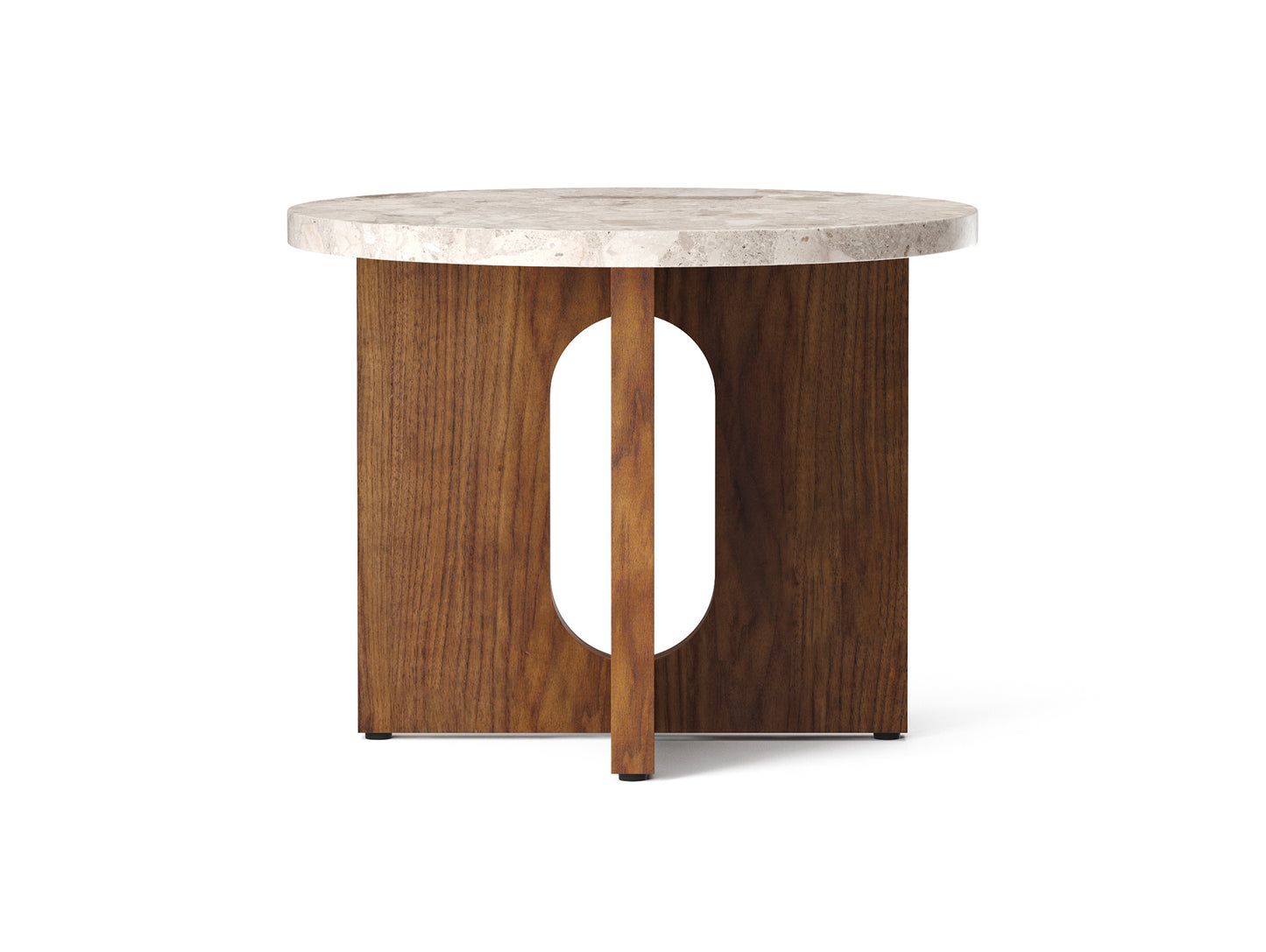 Androgyne Side Table, Ø50 - Kunis Breccia Stone Top / Walnut Veneer Base