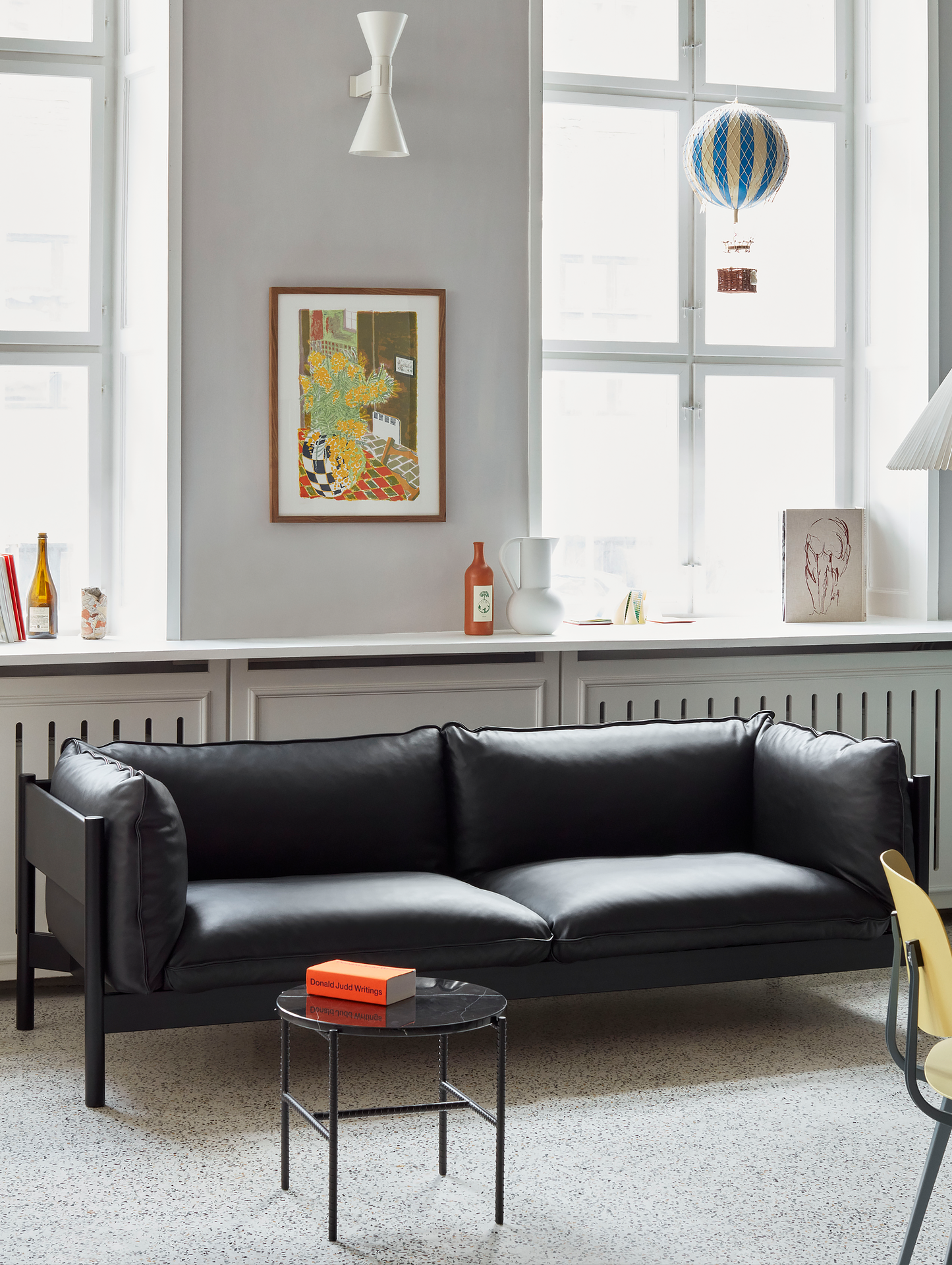 HAY Arbour Sofa / 3-Seater / Nevada Black Leather / Black Beech Frame
