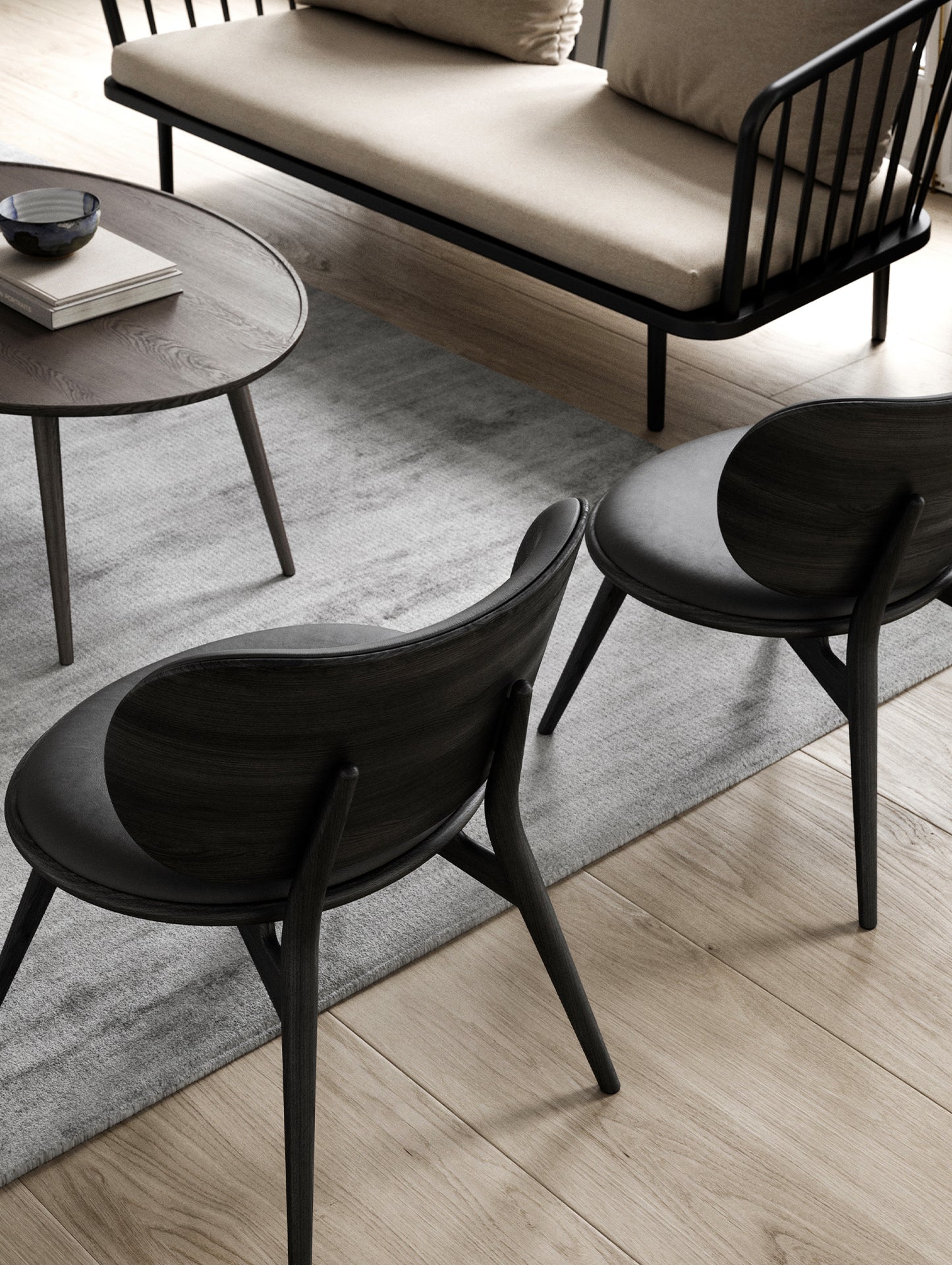 The Lounge Chair by Mater -Black Stained Beech Base / Black Leather Seat