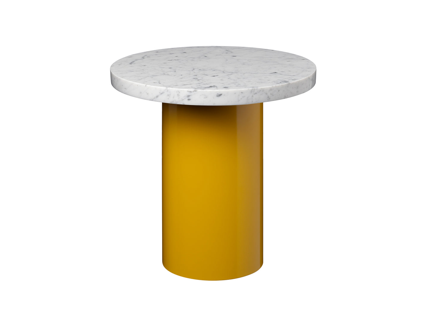 CT09 Enoki Side Table by e15 - (D 40 H 40 cm) Bianco Carrara Marble Tabletop / Honey Yellow Steel Base