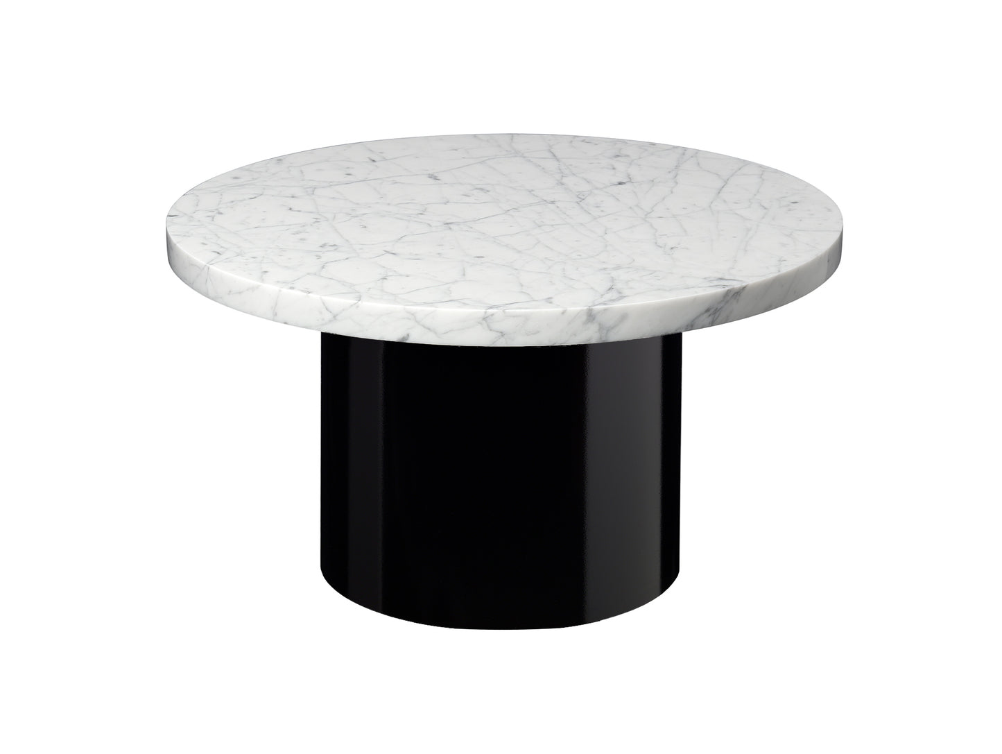 CT09 Enoki Side Table by e15 - (D55 H30 cm) Bianco Carrara Marble Tabletop / Jet Black Steel Base
