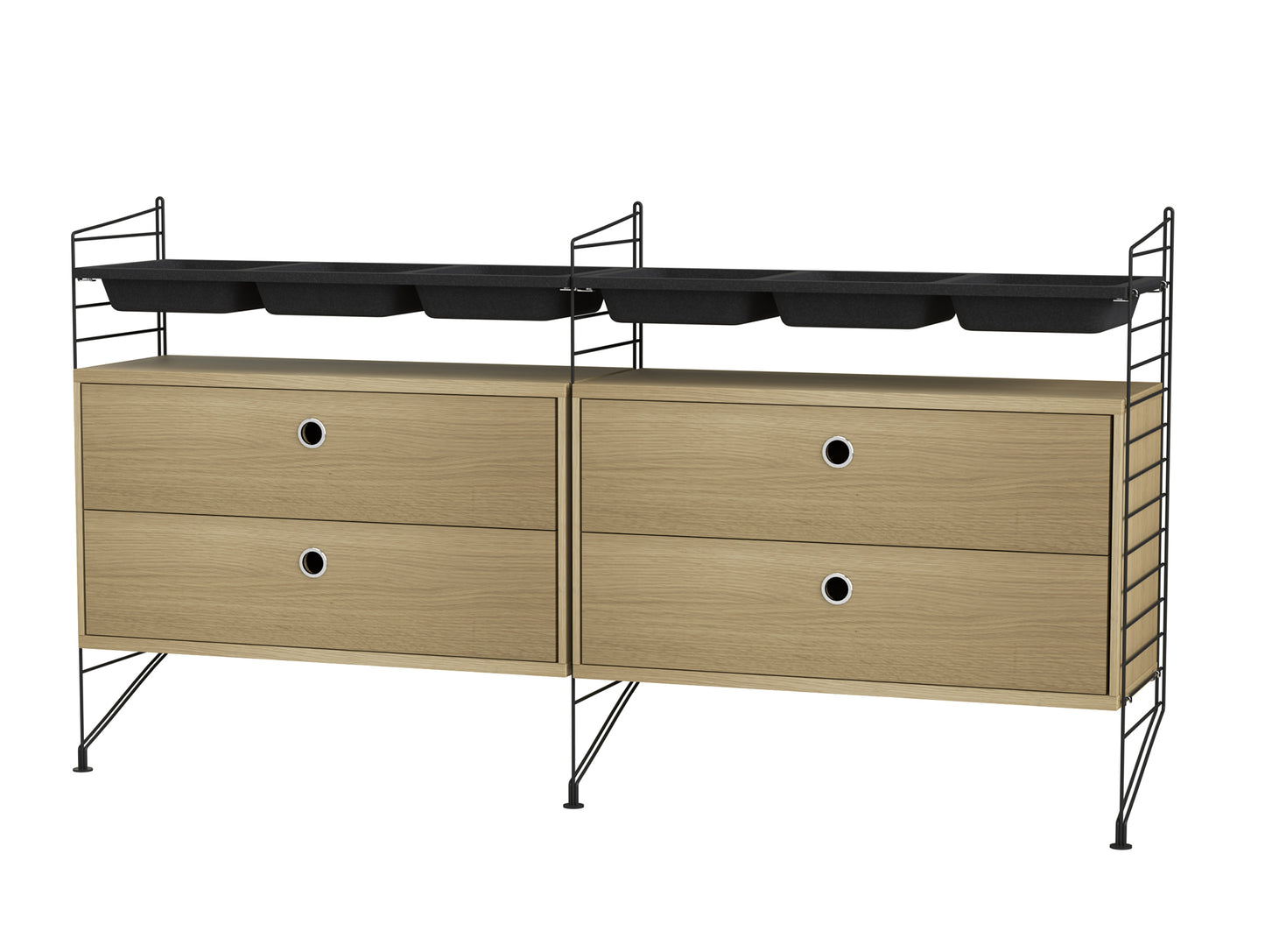 Bedroom Combination G by String - oak / black panels